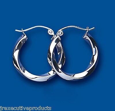 Silver Hoop Creole Earrings Twist Design 19mm Diameter 925 Hallmark