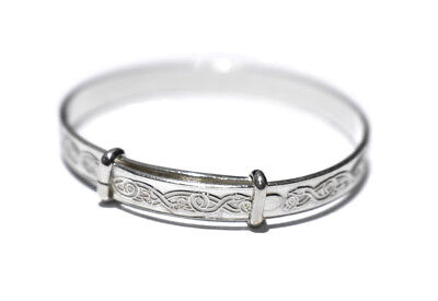 Baby's Bangle Solid Silver Celtic Design Baby's Small Adjustable Bracelet