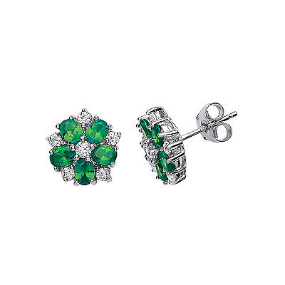Emerald Earrings Silver Stud Sterling Silver Platinum Plated Studs