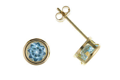 9ct Gold Blue Topaz Stud Earrings Solitaire Studs November Birthstone Hallmar