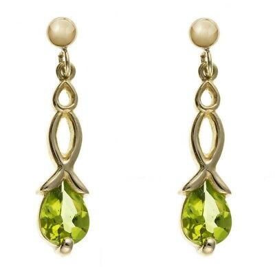 9ct Yellow Gold Peridot Drop Earrings Twist Drops Hallmark August Birthstone