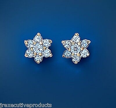 9ct Gold Blue Topaz Cluster Stud Earrings Yellow Gold November Birthstone