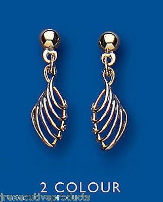 Two Colour Filigree Drop Earrings 9ct Yellow and White Gold Drops Dangly