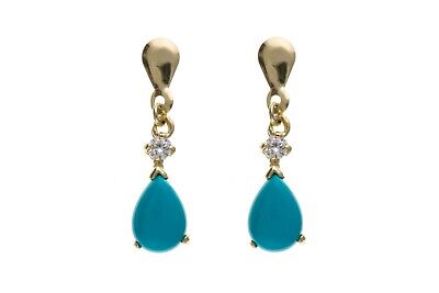 Turquoise Earrings Yellow Gold Drops Solid 9 Carat Drop Ears