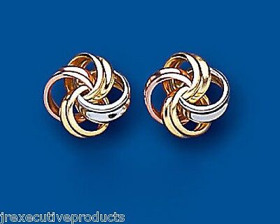 Multi Tone Gold Knot Stud Earrings 9mm Solid 9 Carat Yellow Rose White Gold