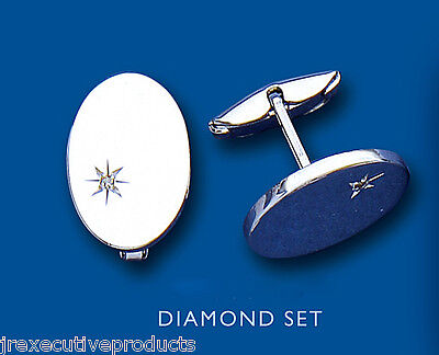 Diamond Cufflinks Oval Solid Sterling Silver