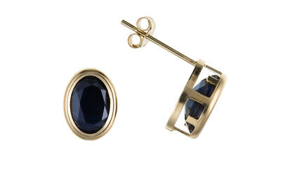 9ct Gold Sapphire Stud Earrings Yellow Gold Oval Solitaire September Birthstone