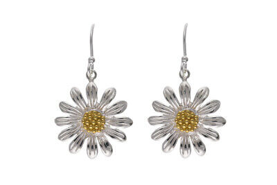 Sunflower Earrings Sterling Silver Drop Yellow Gold Detail 925 Hallmark British