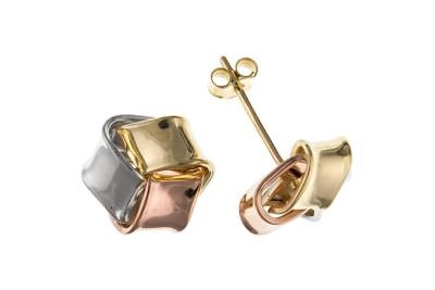 Three Colour Gold Knot Earrings Knot Stud Studs Rose White & Yellow Gold 5mm