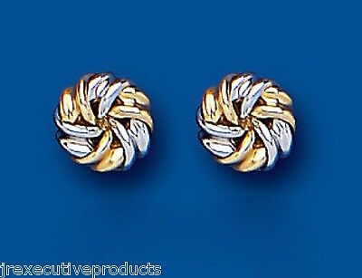9ct Two Colour Knot Stud Earrings Solid Yellow and White Gold 7mm Studs British