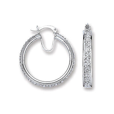 Silver Hoop Earrings Creole Sterling Silver Hoops 28mm Rhodium Plated