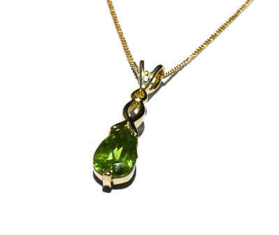 Yellow Gold Peridot Pendant Twist Necklace Hallmarked 18" Chain British Made
