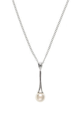 Silver Pearl Stick Pendant Necklace and Chain 925 Hallmark