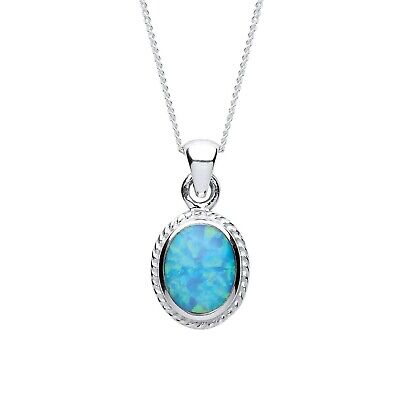 Blue Opal Pendant Sterling Silver 925 Hallmark British Made 18" Chain