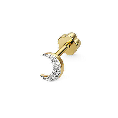 Diamond Moon Cartilage Stud Ear Yellow Gold Premium Diamond 0.03ct