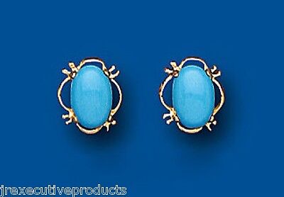 9ct Gold Turquoise Stud Earrings Yellow Gold Oval December Birthstone Hallmark