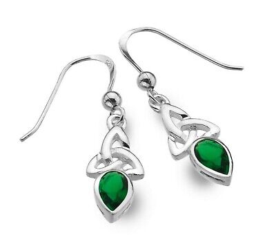 Emerald Celtic Trinity Earrings Drop Sterling Silver 925 Hallmarked Drops
