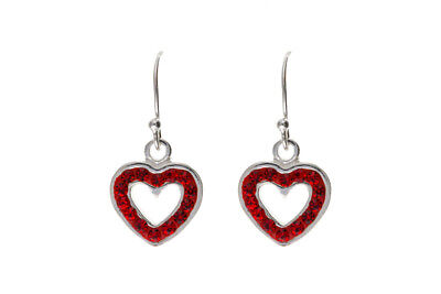 Red Crystal Heart Earrings Drop Drops Sterling Silver 925 Hallmark