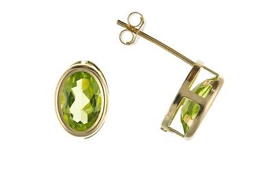 9ct Gold Peridot Earrings Yellow Gold Oval Stud August Birthstone Hallmark