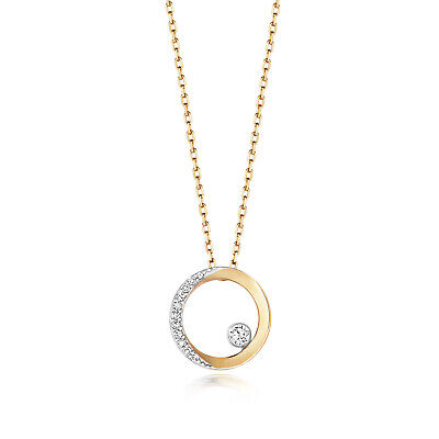 Floating Diamond Circle Necklace 9ct Yellow Gold Hallmarked 15-16.5" Chain