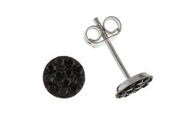 Black Crystal Stud Earrings Sterling Silver 925 Hallmark British made