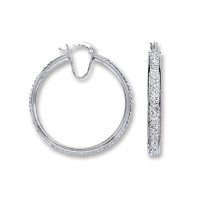 Hoop Earrings Creole Sterling Silver 37mm Rhodium Plated Hoops