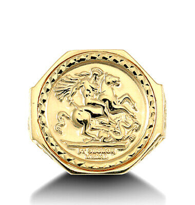 St George Ring Solid 9 Carat Yellow Gold Hexagonal British Made Hallmarked