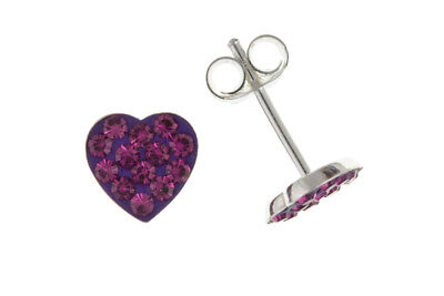 Purple Crystal Heart Earrings Sterling Silver 925 Hallmark Stud Ladies Studs