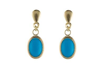 9ct Yellow Gold Turquoise Drop Earrings Hallmarked December Birthstone