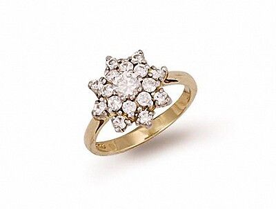 Yellow Gold Cluster Ring Engagement Dress Cocktail Ring Hallmarked