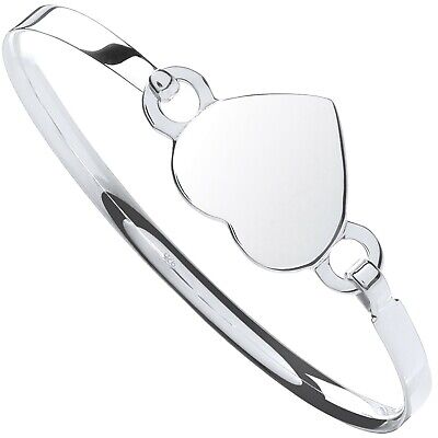 Silver Ladies Heart Bangle Polished British Made Full Hallmark Gift Boxed