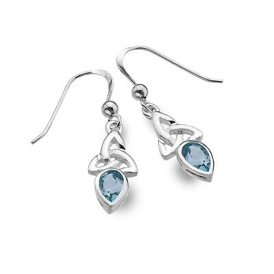 Blue Topaz Celtic Trinity Drop Earrings Solid Sterling Silver 925 Stamp
