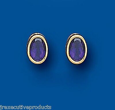 9ct Gold Amethyst Earrings Yellow Gold Oval Stud February Birthstone Hallmark
