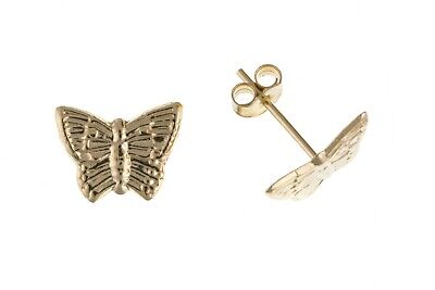 Yellow Gold Butterfly Stud Earrings Solid 9 Carat British Made