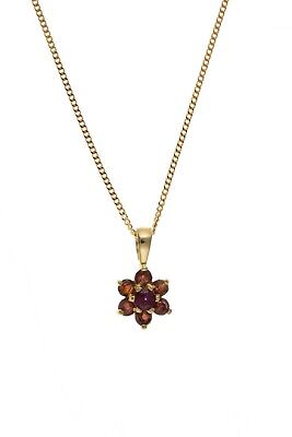 Yellow Gold Garnet Pendant Natural Stone Cluster 18" Chain Hallmarked British