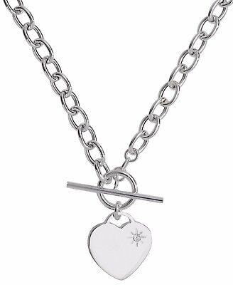 Ladies Solid Sterling Silver T-Bar Heart Gemstone Necklet Full Hallmark 17" 43cm