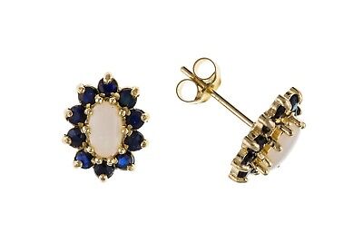 9ct Gold Sapphire and Opal Stud Earrings Solid Yellow Gold Hallmarked Studs