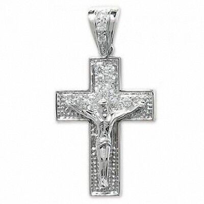 Sterling Silver Large Gemset Cucifix Cross 55 x 29mm Full Hallmark