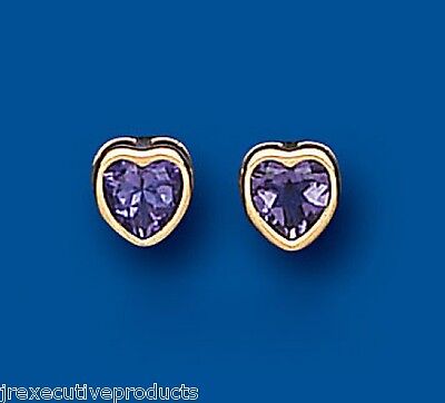 9ct Gold Amethyst Heart Earrings Yellow Gold Stud February Birthstone Hallmark