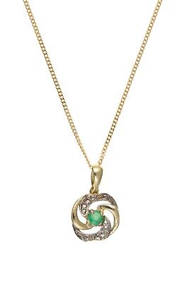 Yellow Gold Emerald Pendant 18" Chain Hallmarked British Made Natural Emeralds