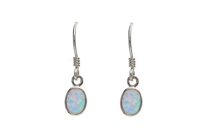 Solid Silver Opal Earrings Drop Oval Drops 925 Hallmark