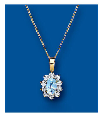 Blue Topaz Cluster Pendant Yellow Gold Hallmarked 18" Chain British Made