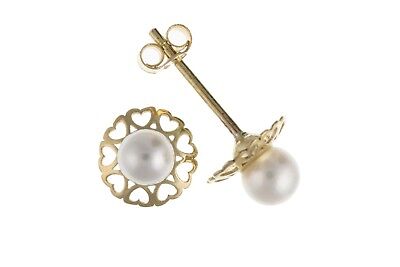 9ct Gold Pearl Button Stud Earrings Freshwater Wedding Bridal Hallmarked