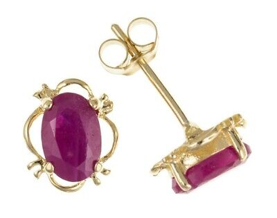 9ct Gold Ruby Stud Earrings Yellow Gold Oval Solitaire July Birthstone Hallmark