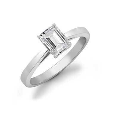 Real Emerald Cut Diamond Solitaire Ring 18 Carat White Gold 1.00ctw