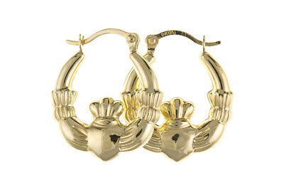 Claddagh Hoop Earrings Yellow Gold Creole Hallmarked