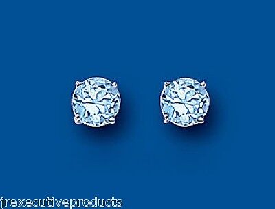 Blue Topaz Earrings Sterling Silver 5mm Solitaire Real Stone 925 Hallmark