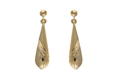Yellow Gold Satin Bomber Drop Earrings Hallmarked Drops Dangly