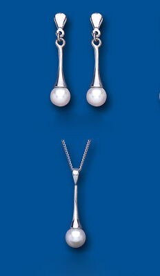 Pearl Set White Gold Pendant and Earrings Drops Hallmarked British Made