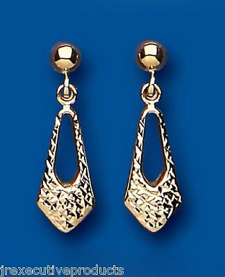 Diamond Cut Backed Drop Earrings 9ct Yellow Gold Drops Dangly Hallmarked